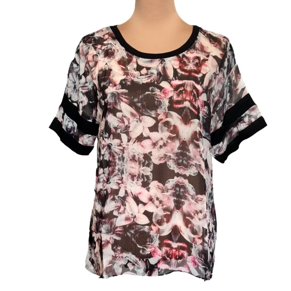 NWT ADDISON Printed Tee Top Sz.M Chiffon Crewneck Blockette Fairy Grunge Goth
